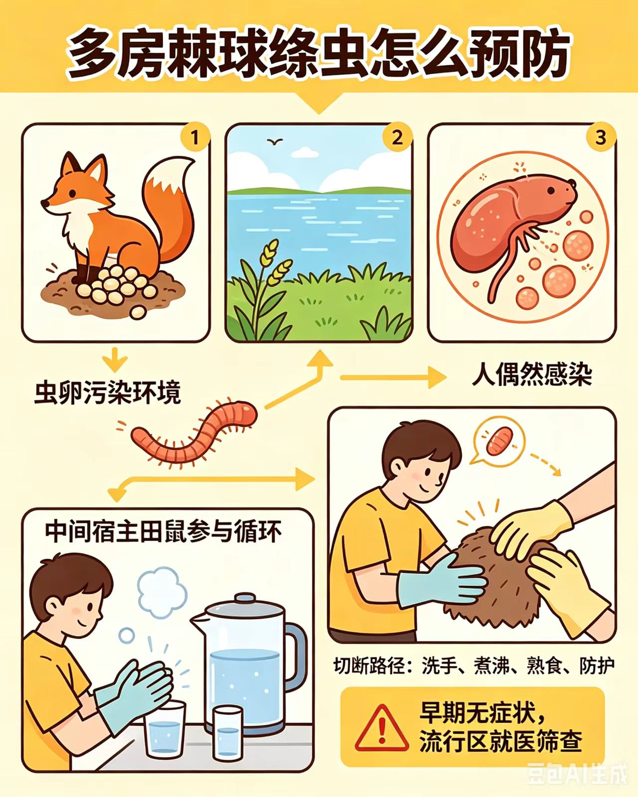 多房棘球绦虫预防示意图